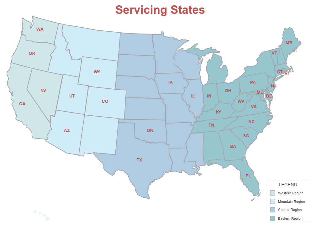 Servicing States Map